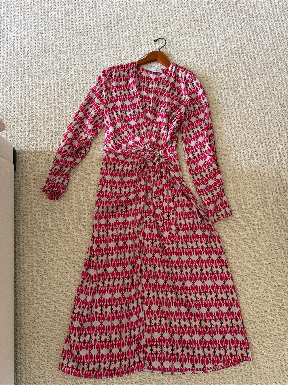Mango Patterned Long Sleeve Midi Dress